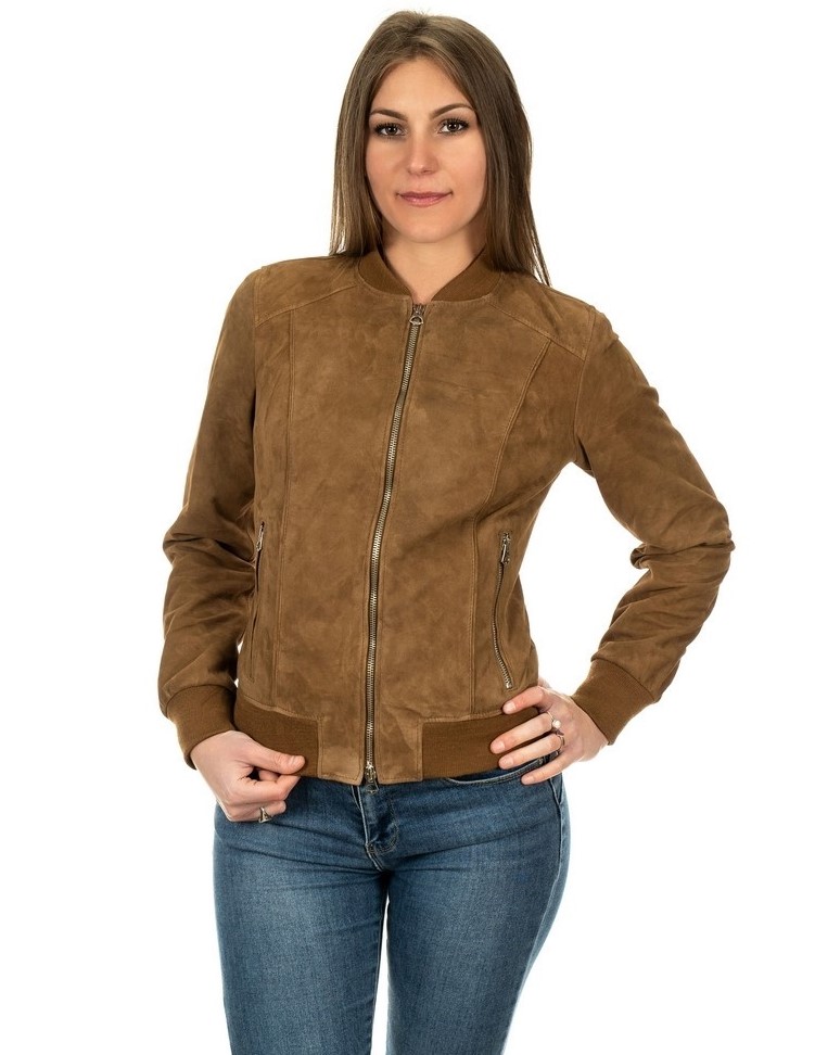 bomber da donna in vera pelle scamosciato miele