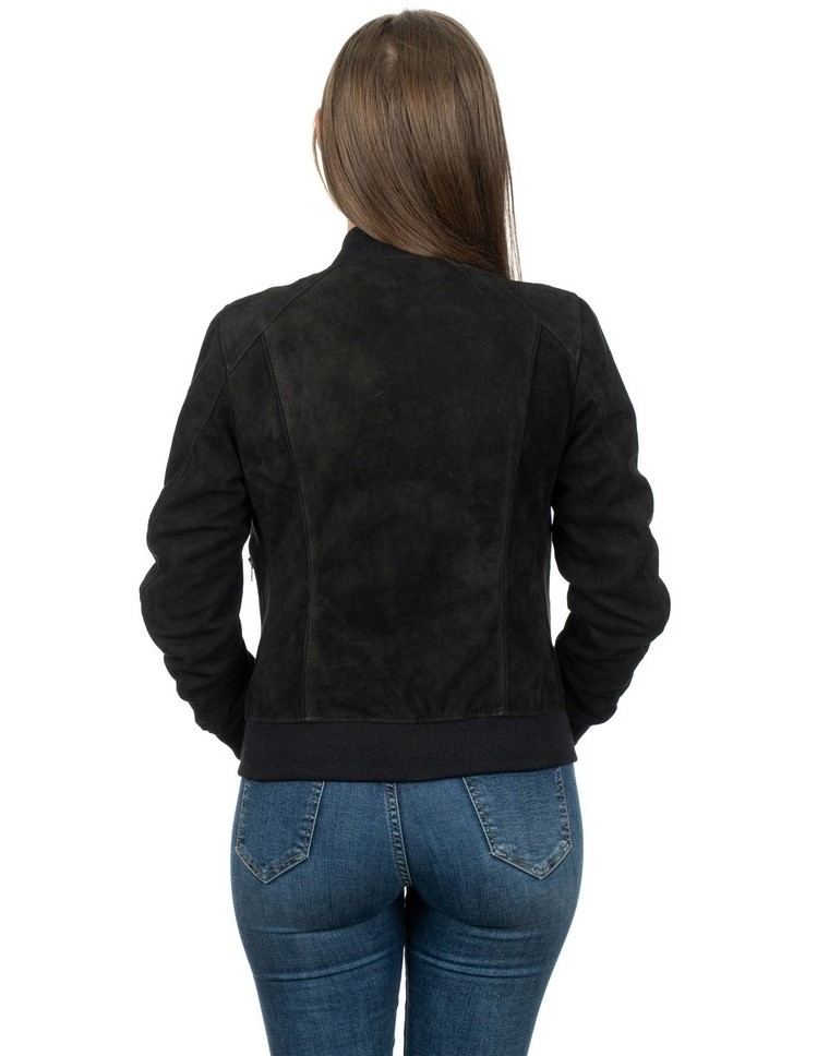 bomber da donna in vera pelle scamosciato nero