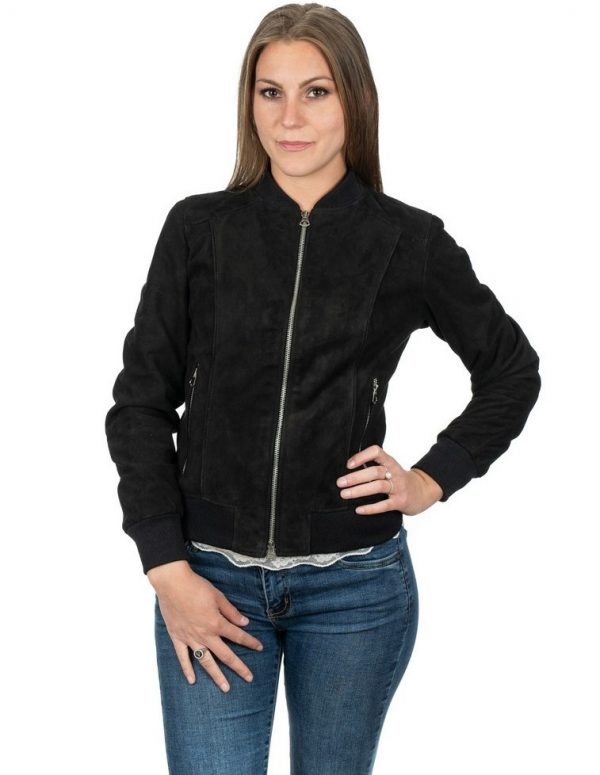 bomber da donna in vera pelle scamosciato nero