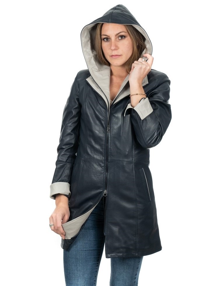 cappottino da donna in vera pelle blu