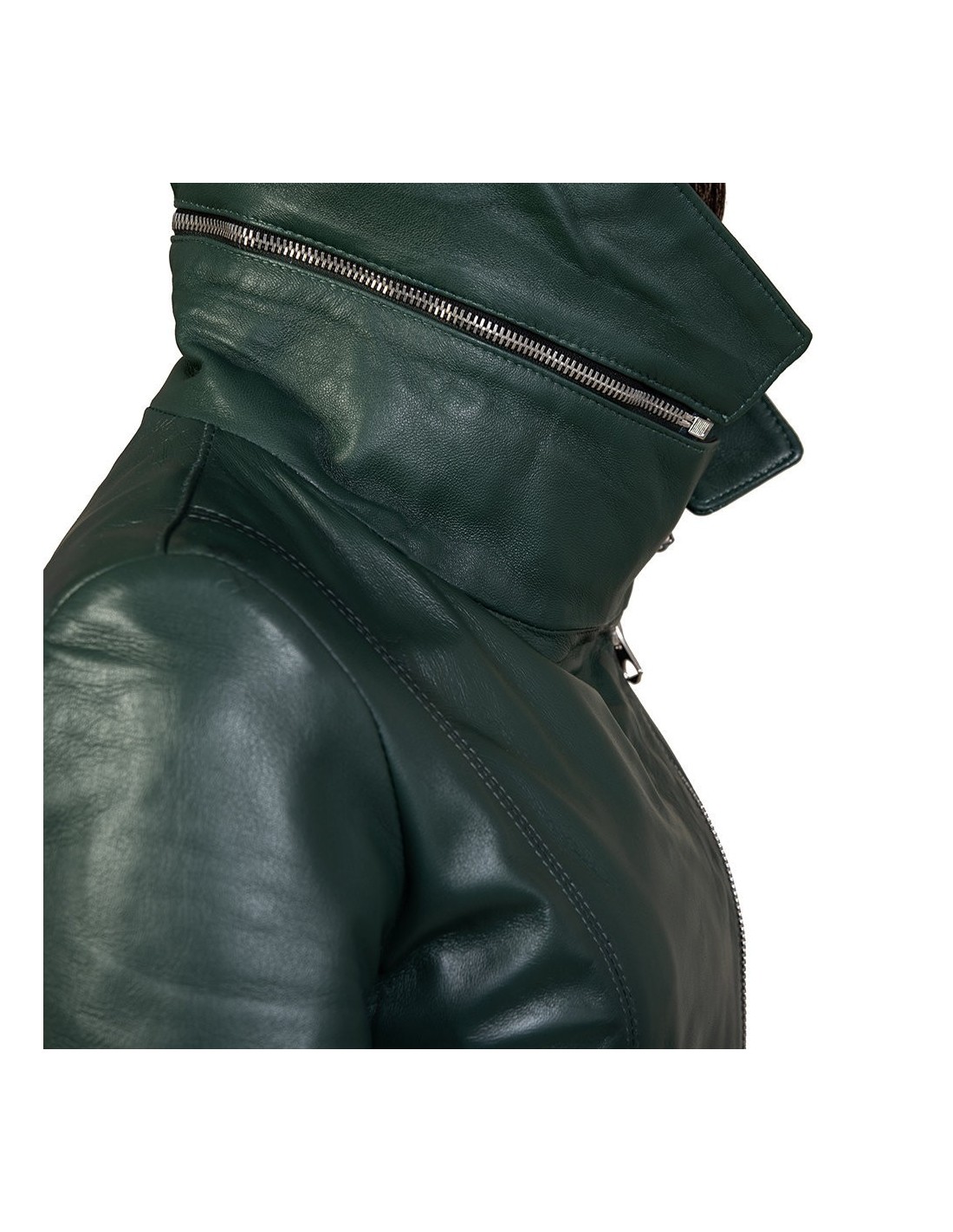 cappottino da donna in vera pelle verde con cappuccio
