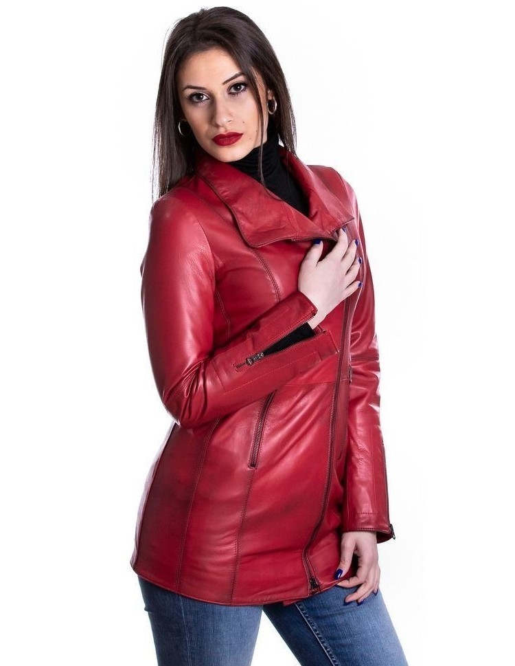 cappottino donna in vera pelle rosso