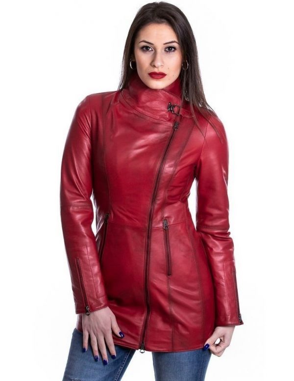 cappottino donna in vera pelle rosso