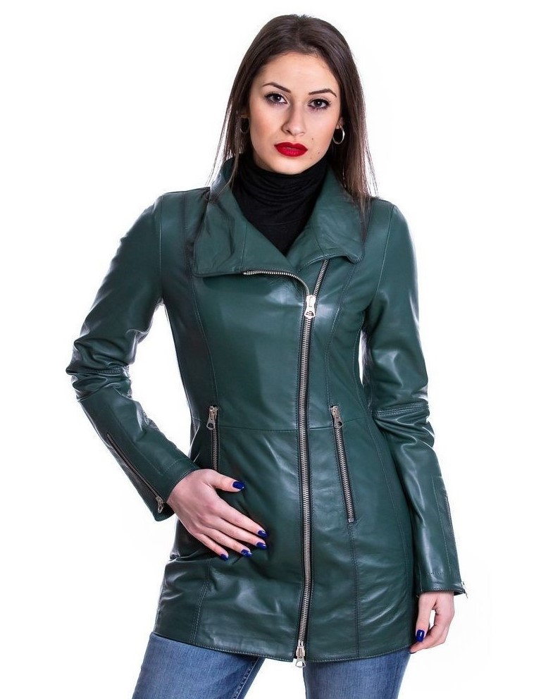 cappottino donna in vera pelle verde