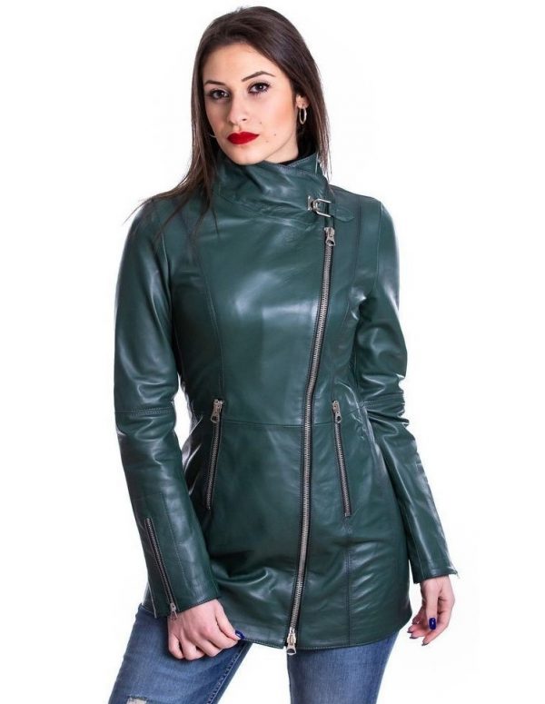 cappottino donna in vera pelle verde