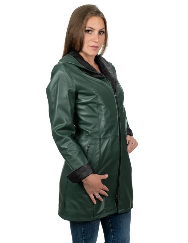 cappottino lungo da donna in vera pelle verde