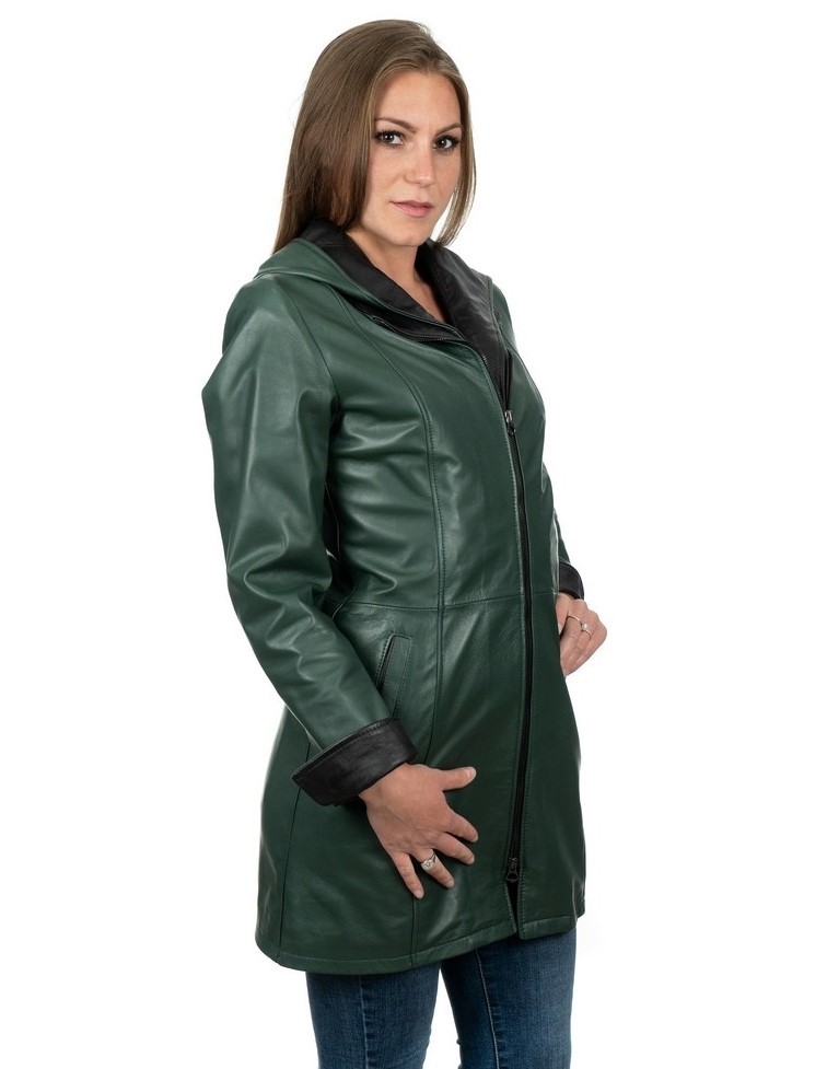 cappottino lungo da donna in vera pelle verde