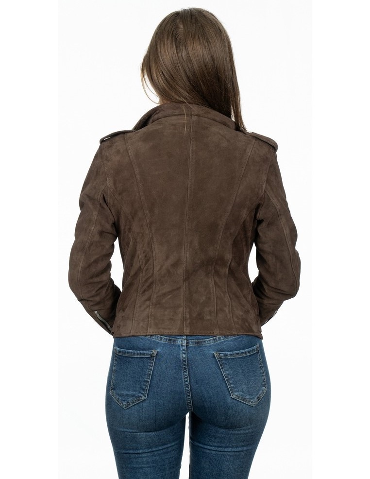 chiodo da donna in vera pelle scamosciato moro