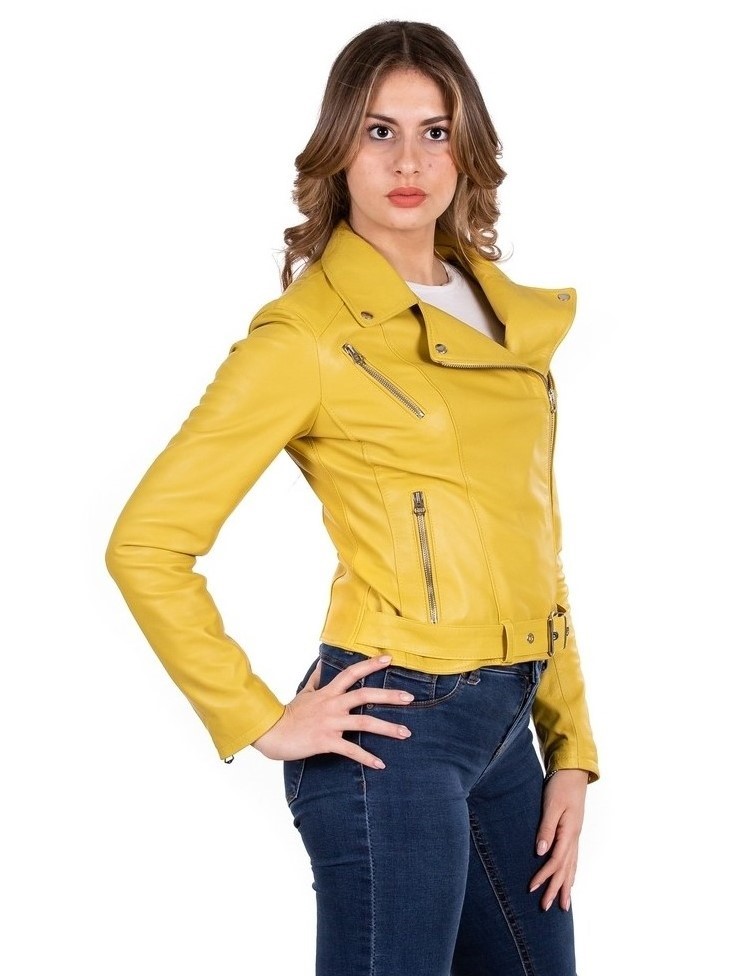 chiodo donna vera pelle giallo