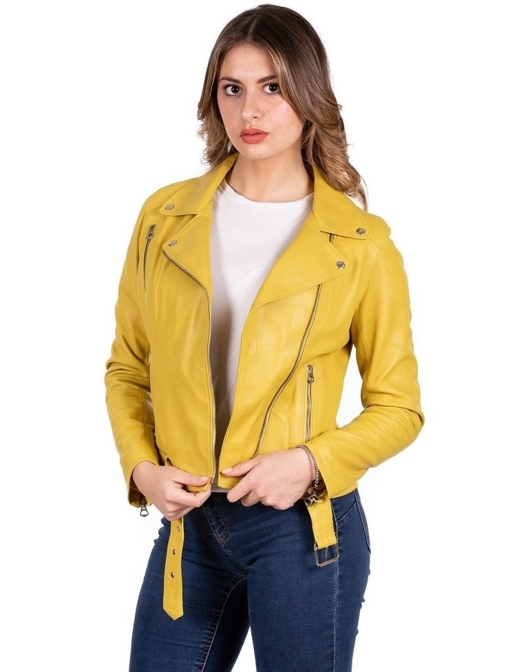 chiodo donna vera pelle giallo