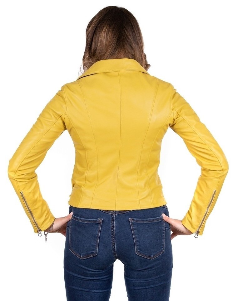 chiodo donna vera pelle giallo