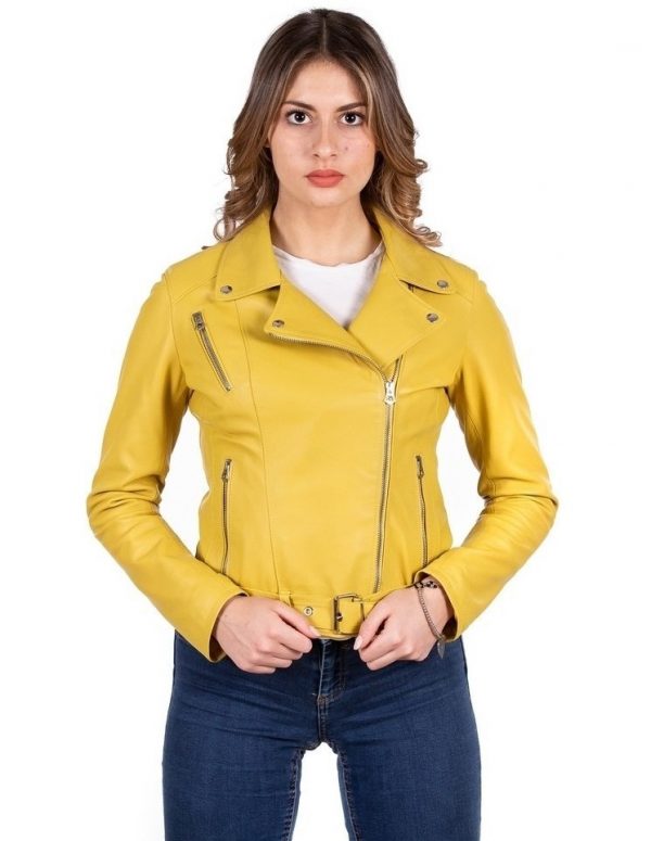 chiodo donna vera pelle giallo