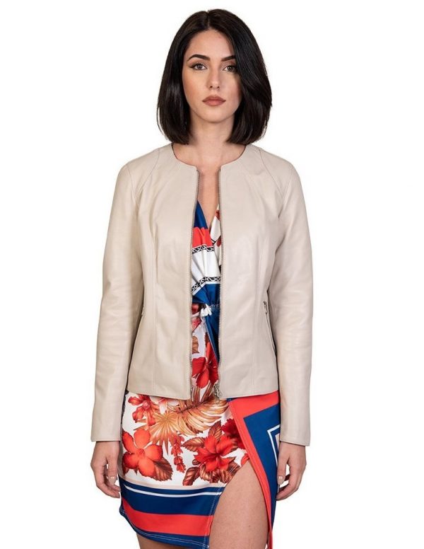 giacca da donna in vera pelle beige