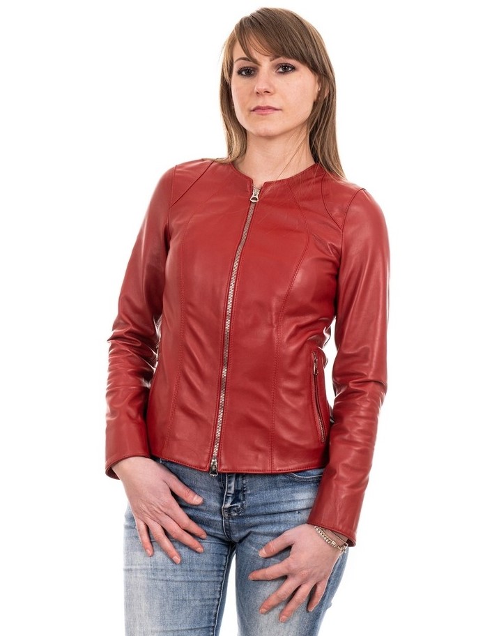 giacca da donna in vera pelle rossa