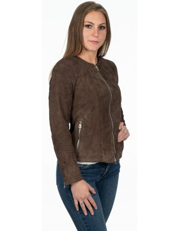 giacca da donna in vera pelle scamosciata moro