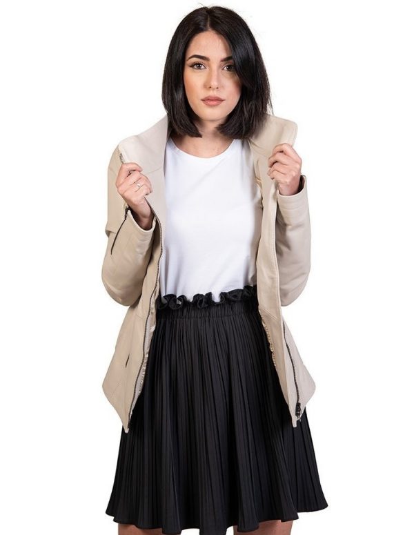 giacca donna in vera pelle beige