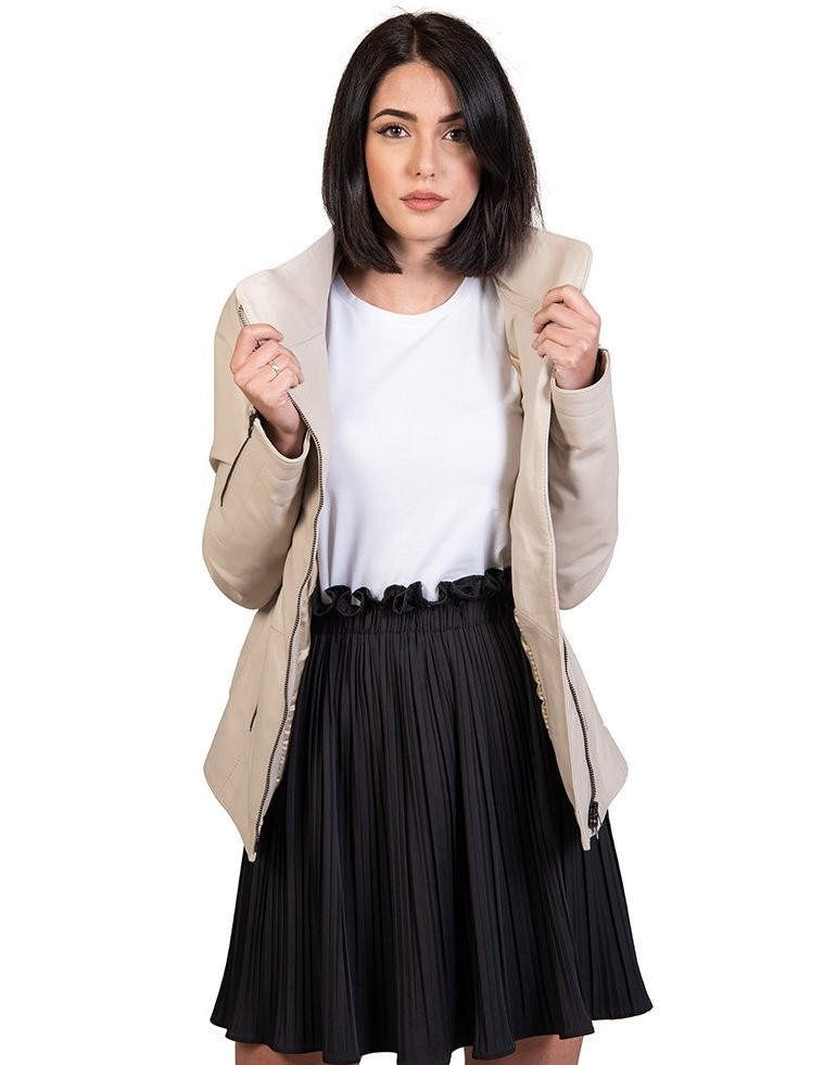 giacca donna in vera pelle beige