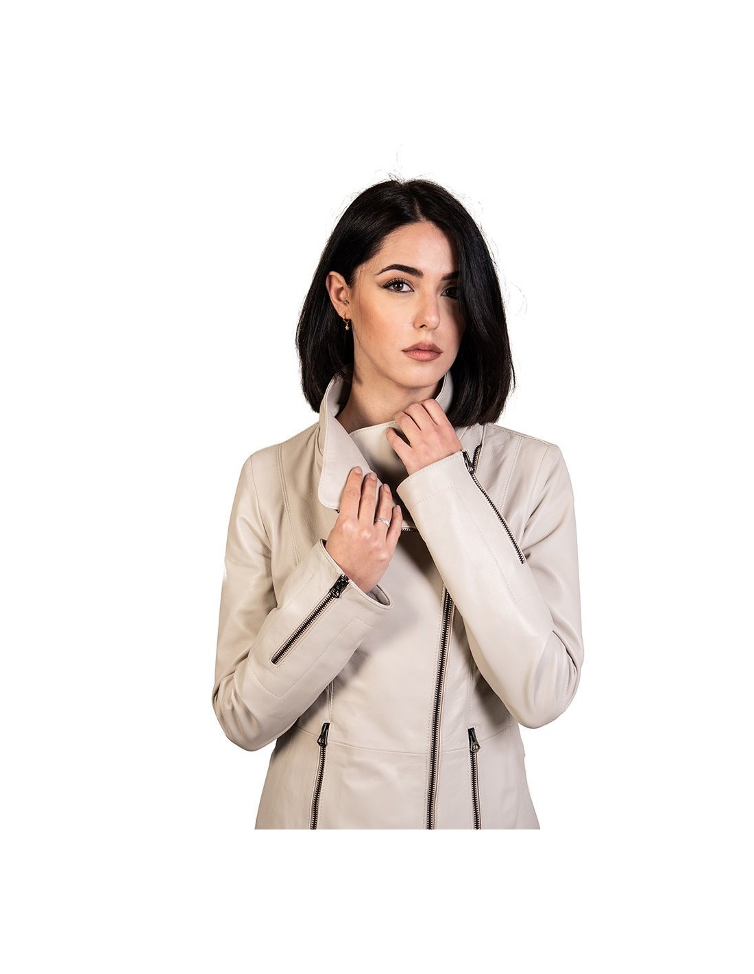 giacca donna in vera pelle beige