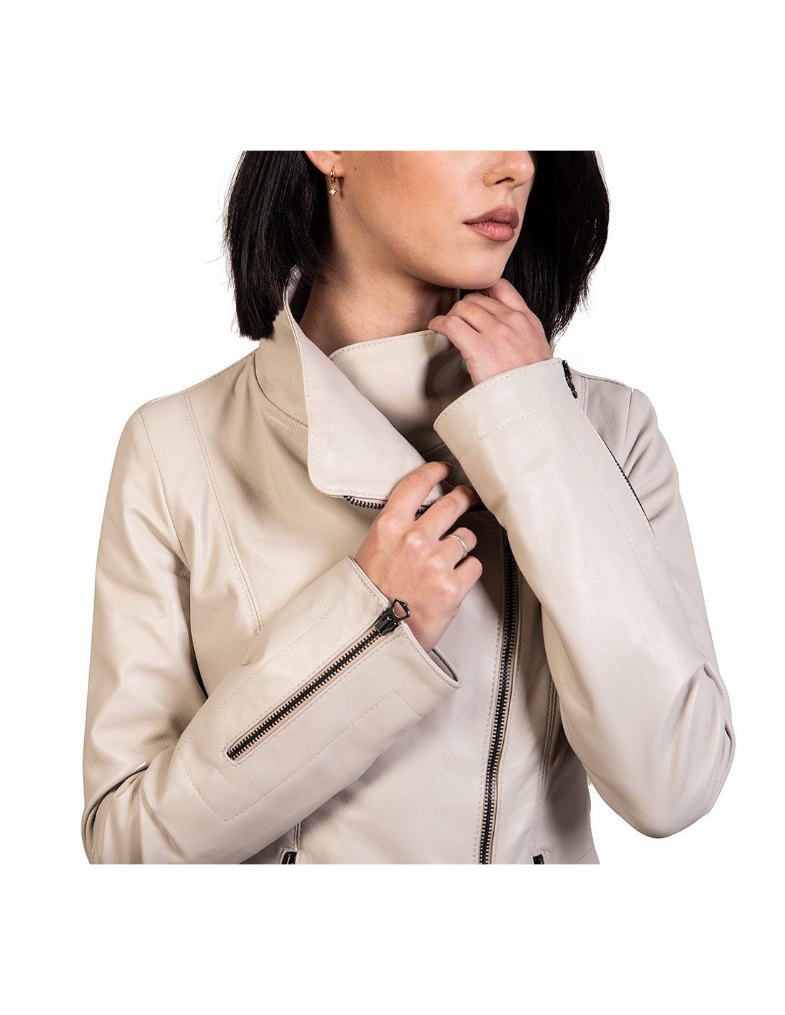 giacca donna in vera pelle beige