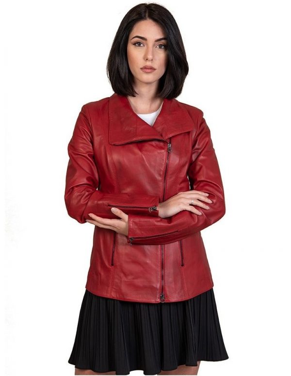 giacca donna in vera pelle rossa