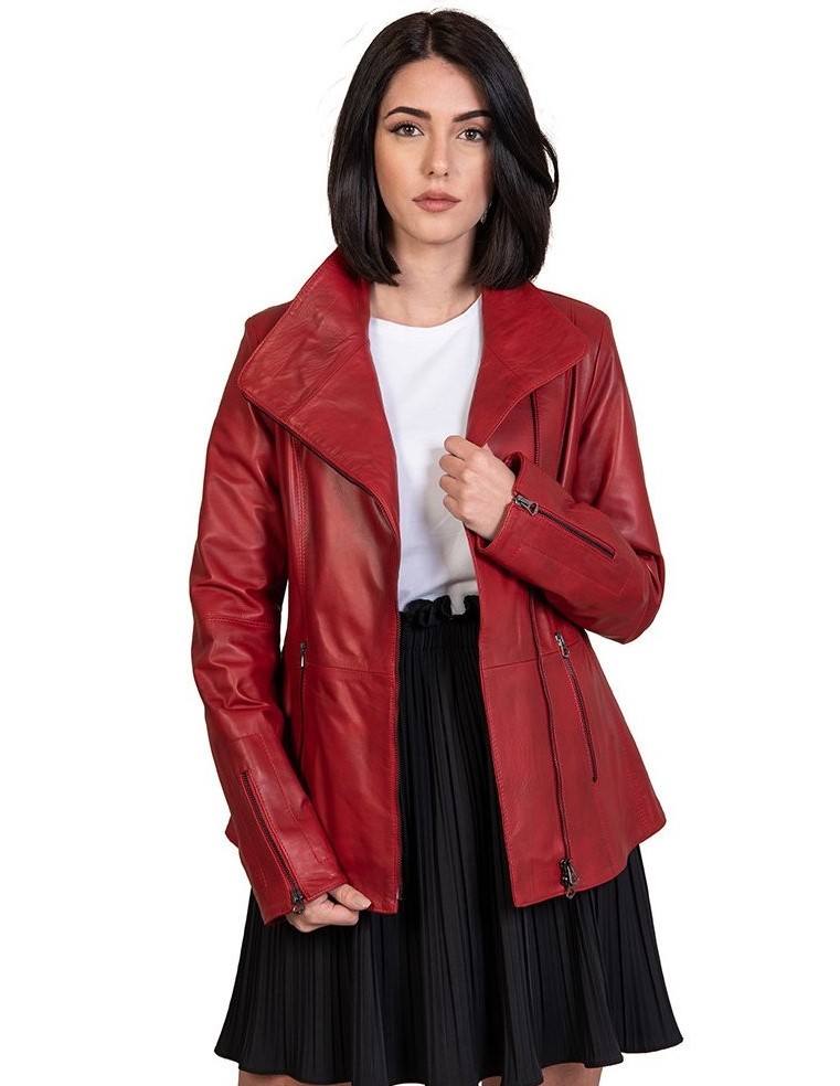 giacca donna in vera pelle rossa