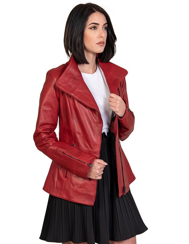 giacca donna in vera pelle rossa