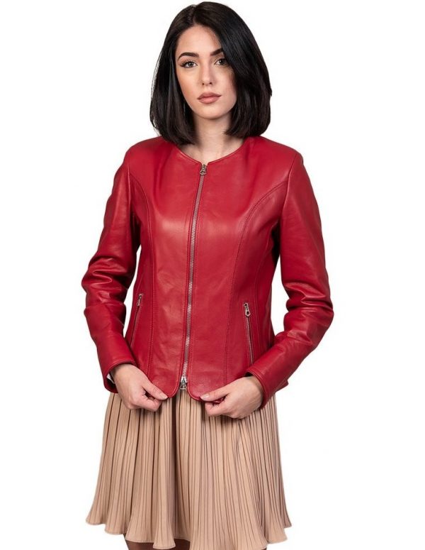 giacca donna in vera pelle rossa