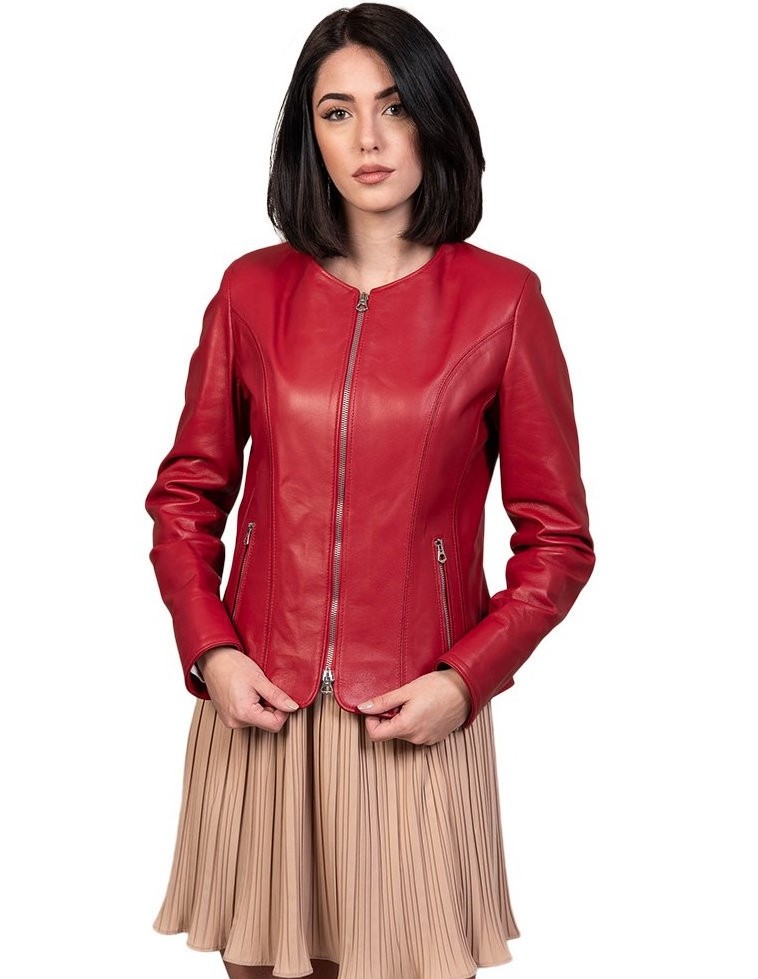 giacca donna in vera pelle rossa