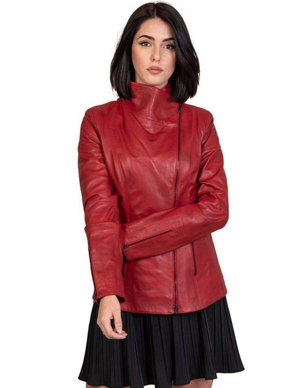 giacca donna in vera pelle rossa
