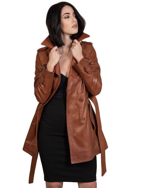 trench da donna in vera pelle cuoio