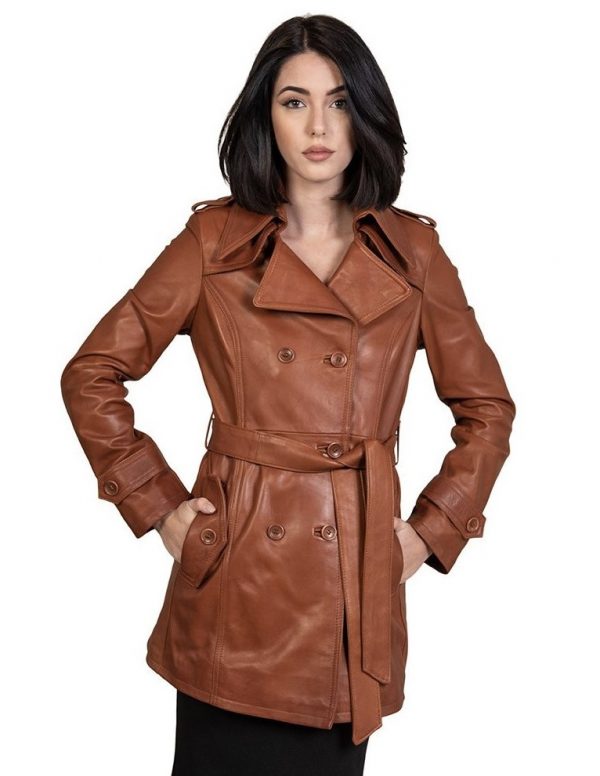 trench da donna in vera pelle cuoio