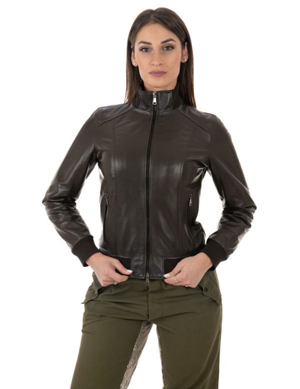 Bomber da donna in vera pelle moro