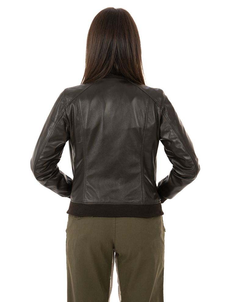 Bomber da donna in vera pelle moro - immagine 5