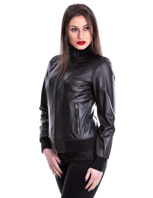 bomber da donna in vera pelle nero