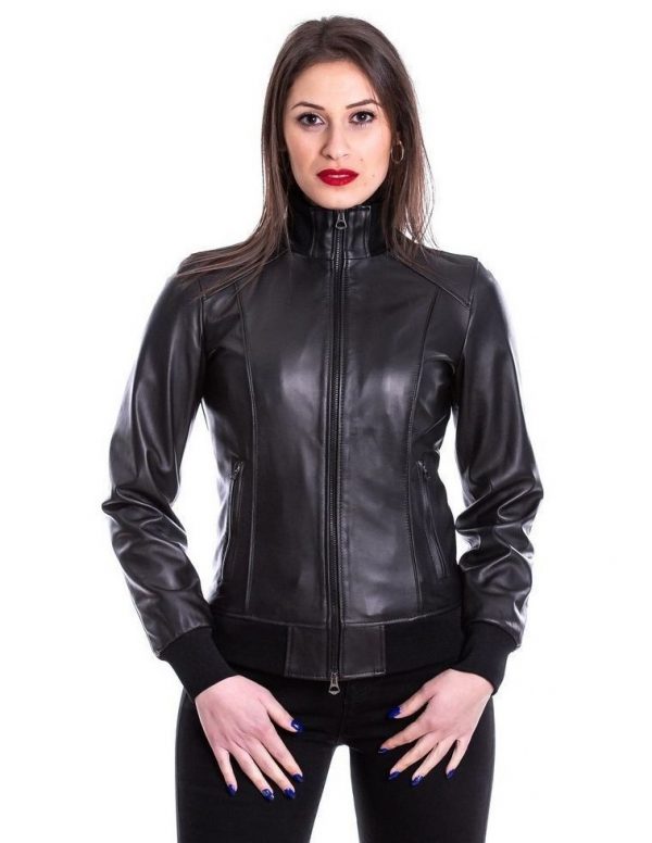 bomber da donna in vera pelle nero