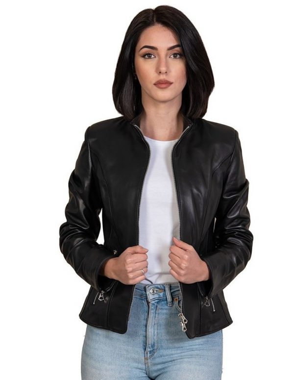 giacca da donna in pelle nera