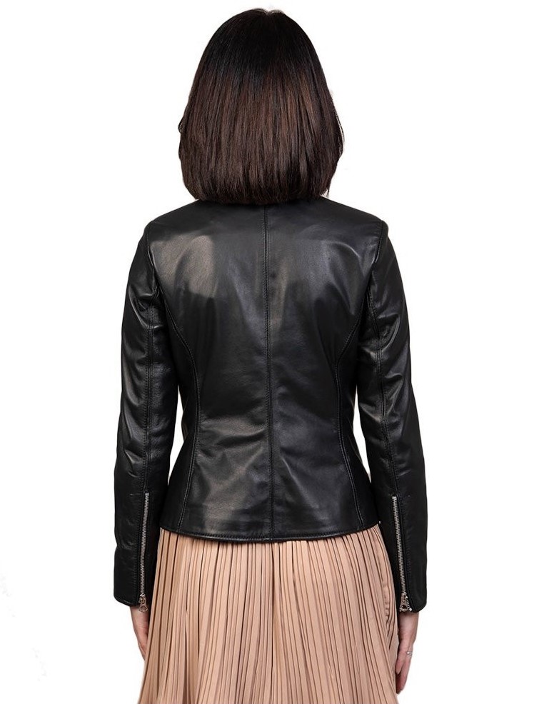 giacca da donna in vera pelle nera