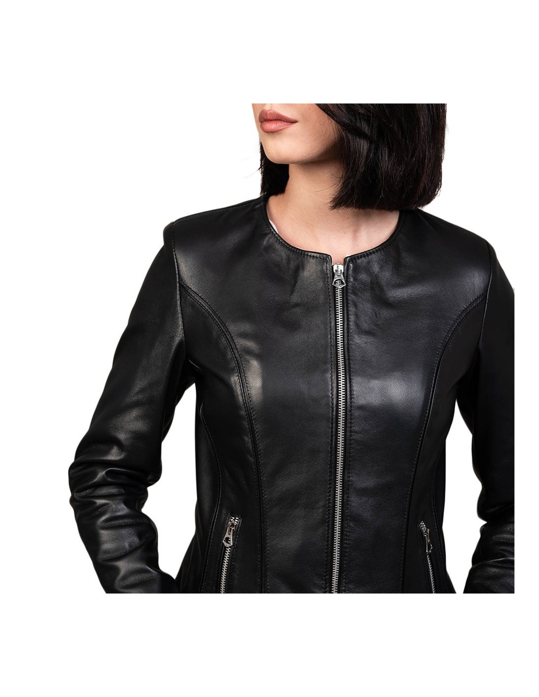 giacca da donna in vera pelle nera