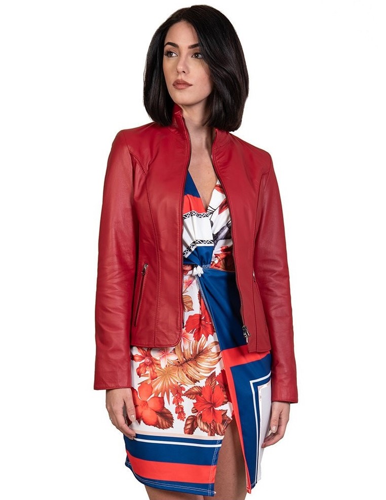 giacca da donna in vera pelle rossa
