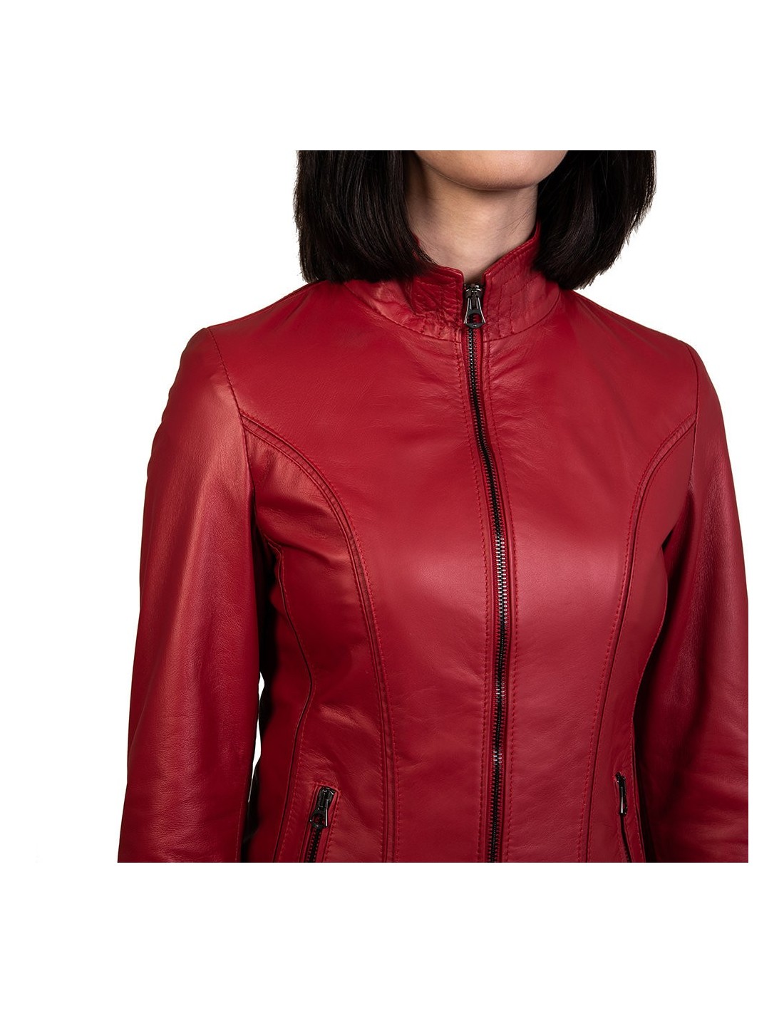 giacca da donna in vera pelle rossa