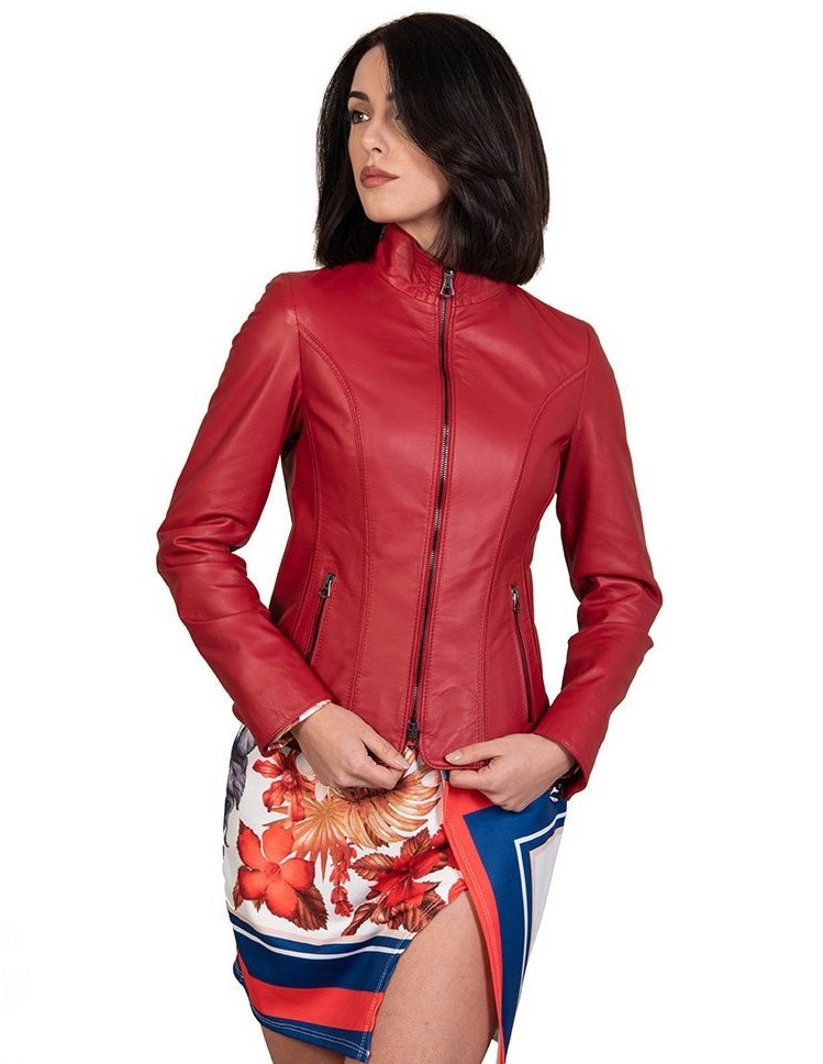 giacca da donna in vera pelle rossa