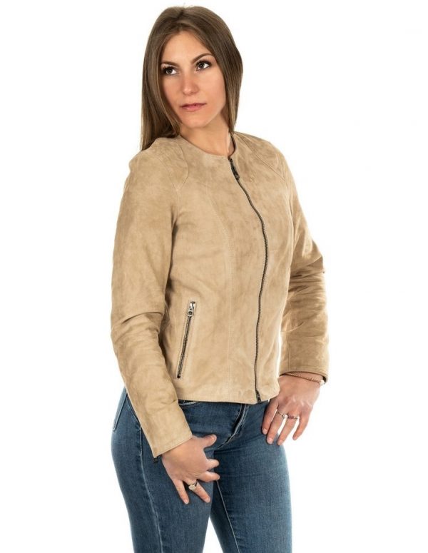 giacca da donna in vera pelle scamosciata taupe