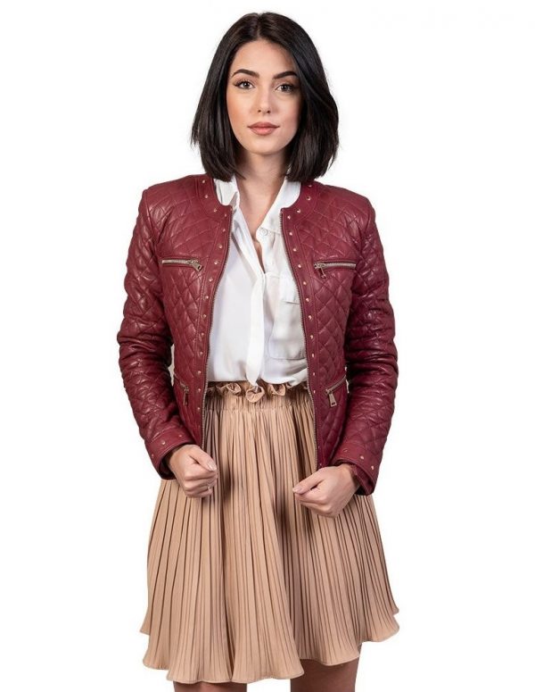 giubbino da donna in vera pelle bordeaux