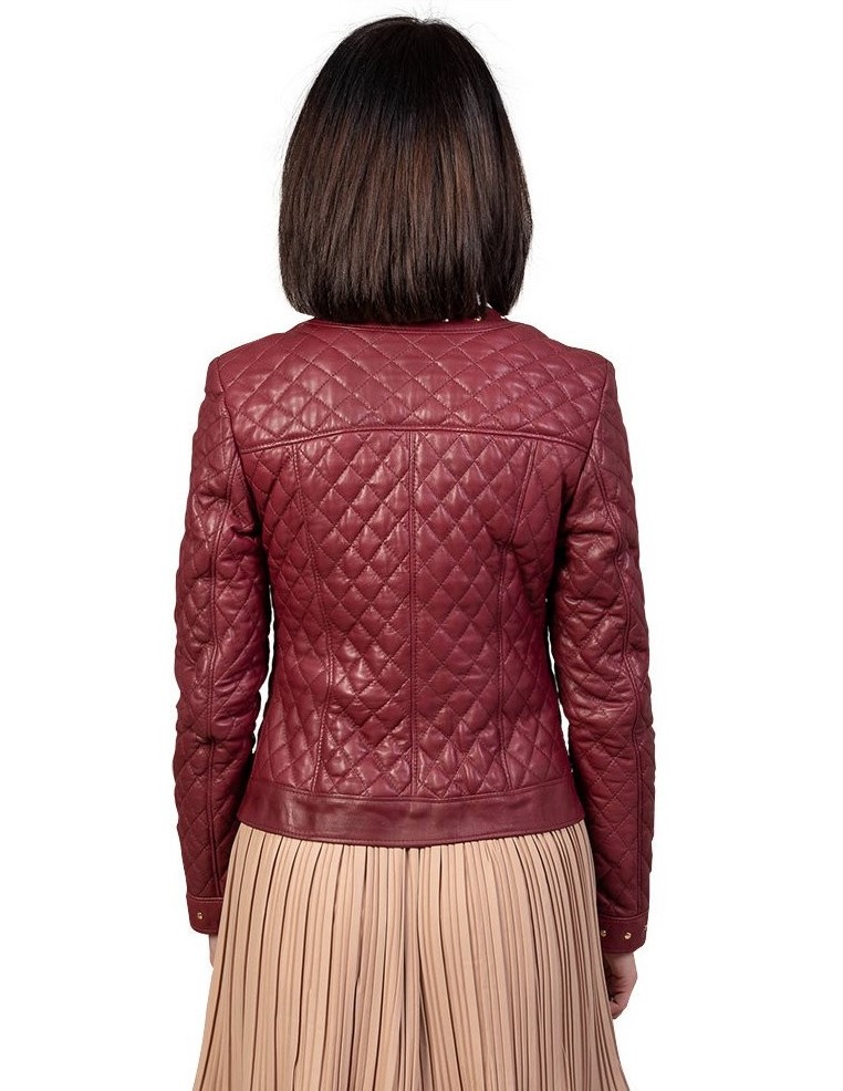 giubbino da donna in vera pelle bordeaux