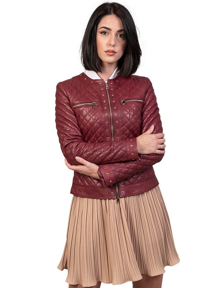 giubbino da donna in vera pelle bordeaux
