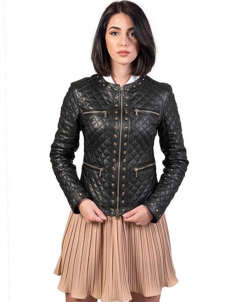 giubbino da donna in vera pelle nero
