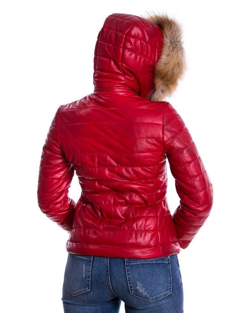 piumino da donna in vera pelle rosso