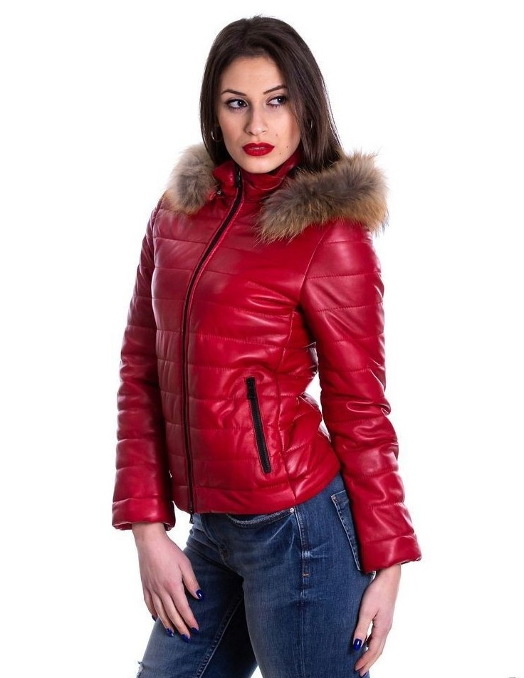 piumino da donna in vera pelle rosso