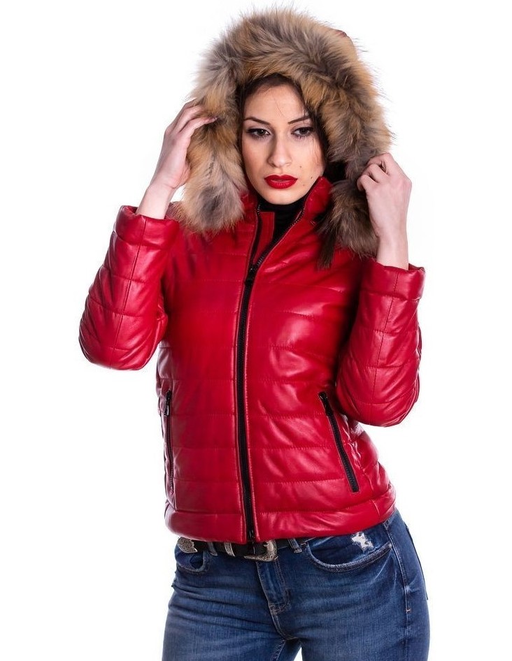 piumino da donna in vera pelle rosso