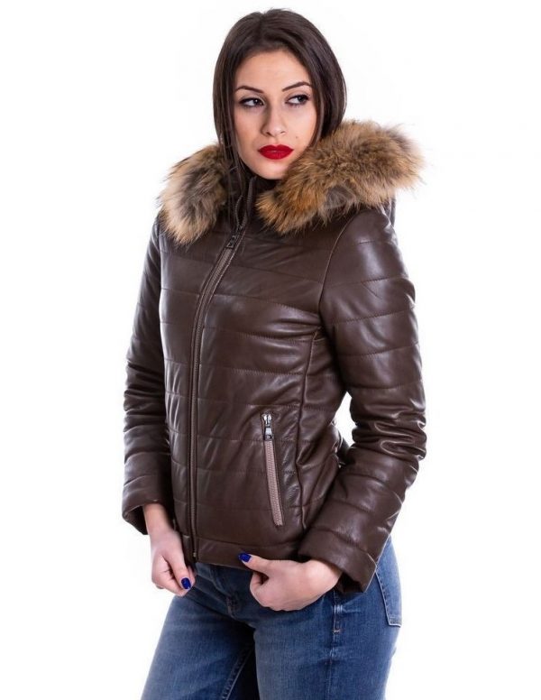 piumino donna in vera pelle marrone